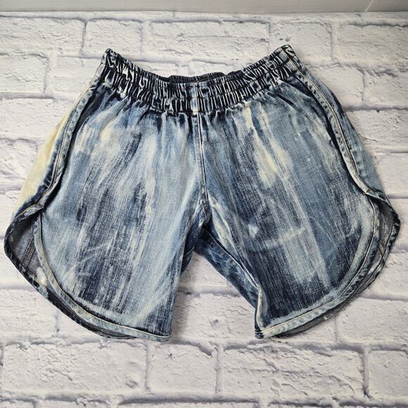 Women's Denim Shorts Acid Wash Retro Running size  Medium Repurposed - Picture 1 of 6